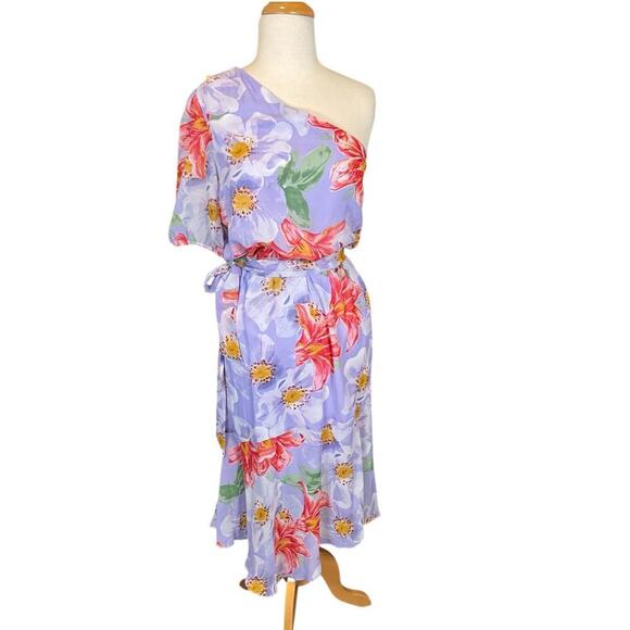 NWT Julia Jordan Floral Print One Shoulder Short Sleeve Asymmetrical Midi SZ 14 - Picture 3 of 11